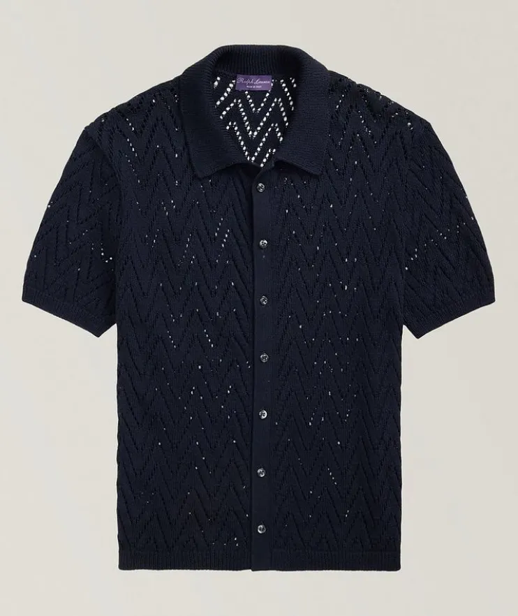 Textured Cotton Short-Sleeve Cardigan