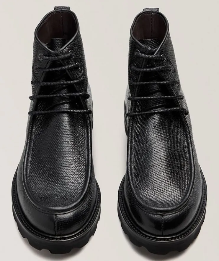Textured Leather Lug Boots