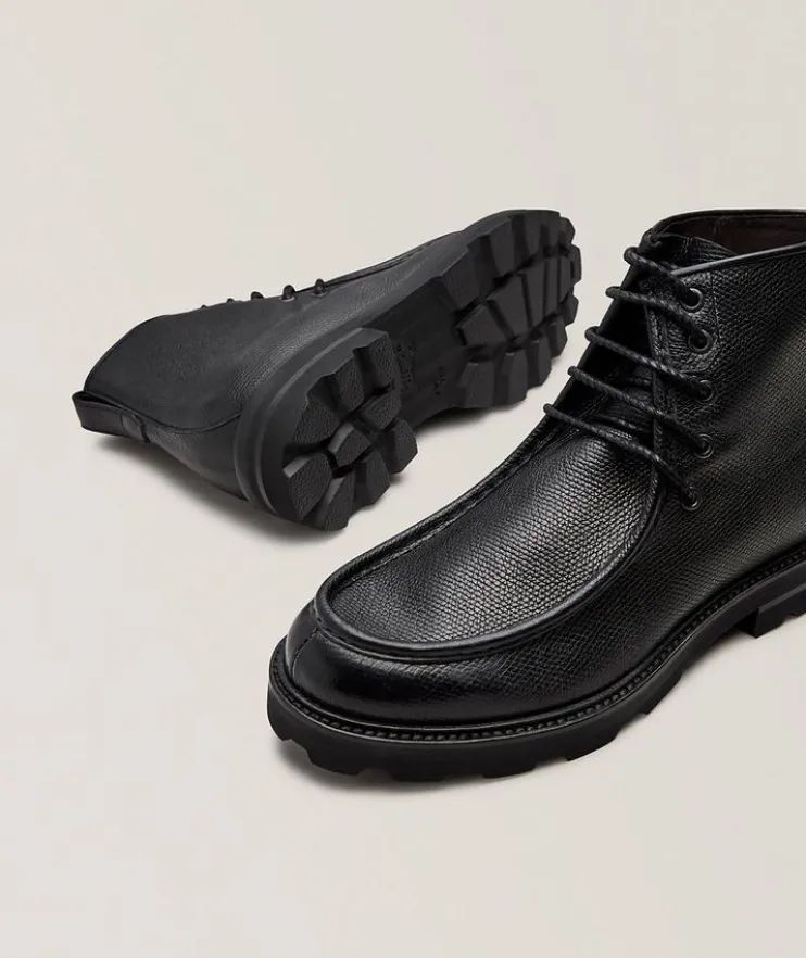 Textured Leather Lug Boots