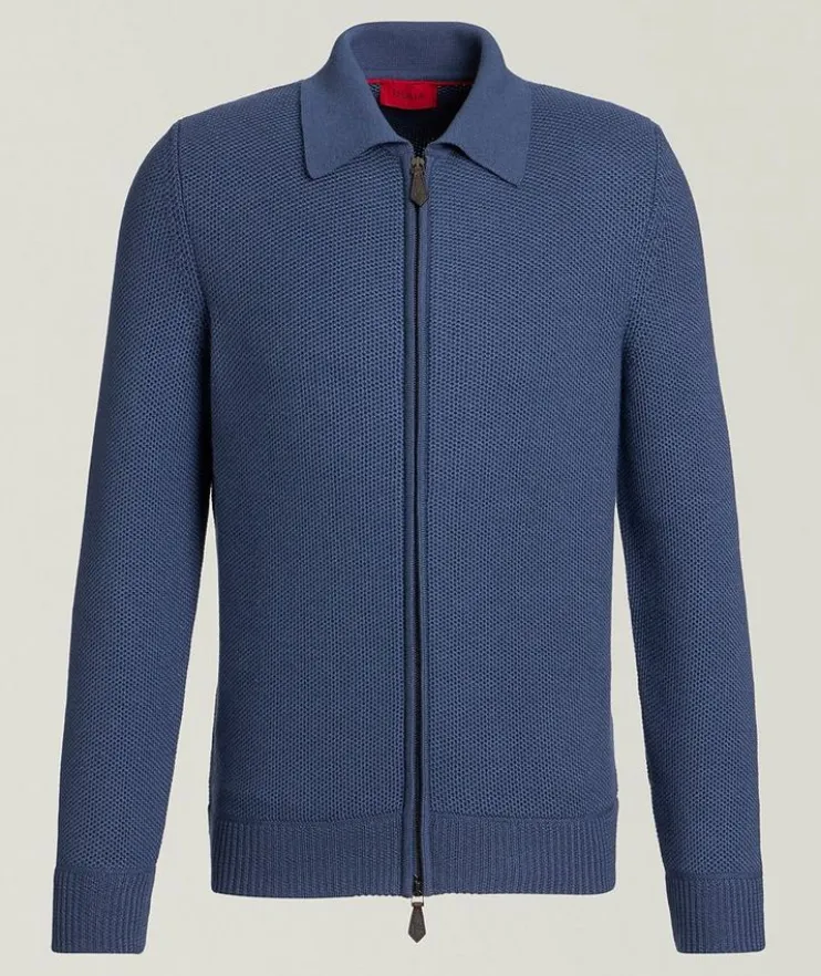 Textured Wool-Blend Full-Zip Cardigan