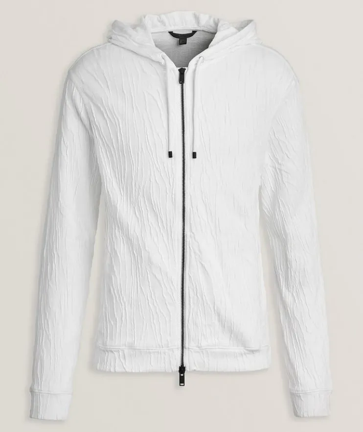 Textured Zippered Hooded Sweater