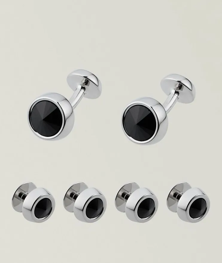 Three-Piece Round Stud & Cufflink Set