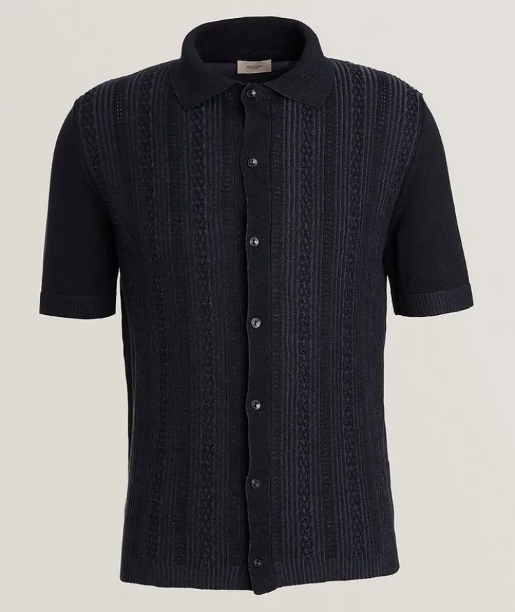 Tipped Full-Button Textured Polo