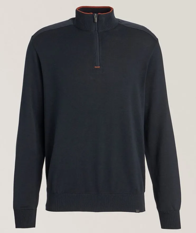 Tipped Silk-Cotton Quarter-Zip Sweater
