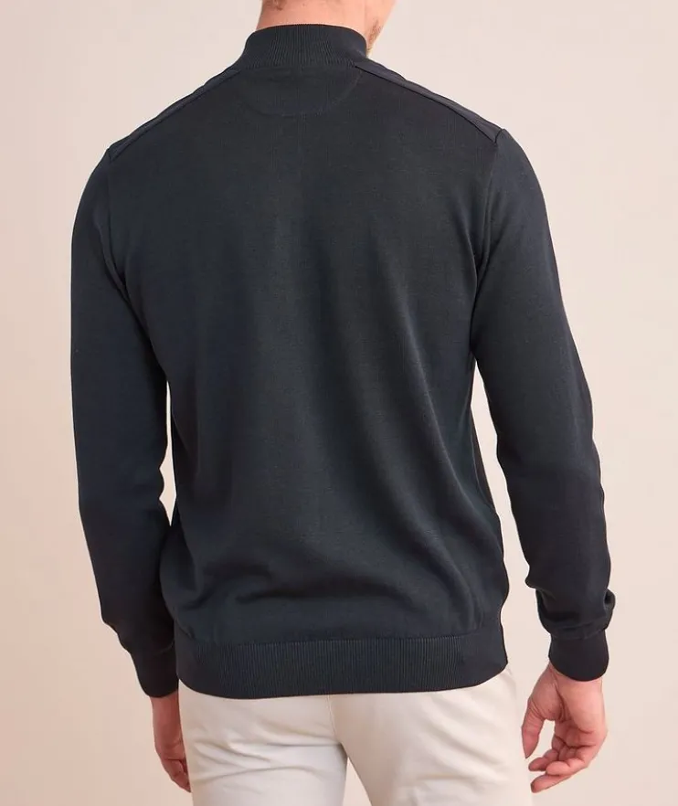 Tipped Silk-Cotton Quarter-Zip Sweater