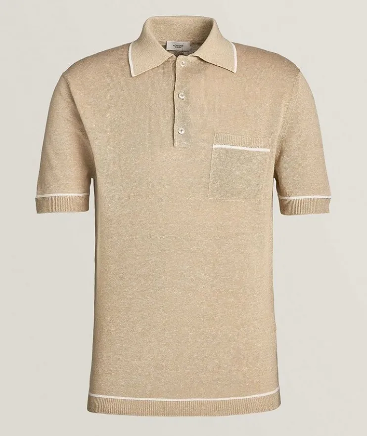 Tipped Silk-Linen Knitted Polo
