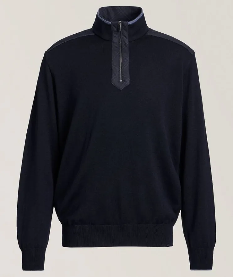 Tipped Virgin Wool Quarter-Zip Sweater