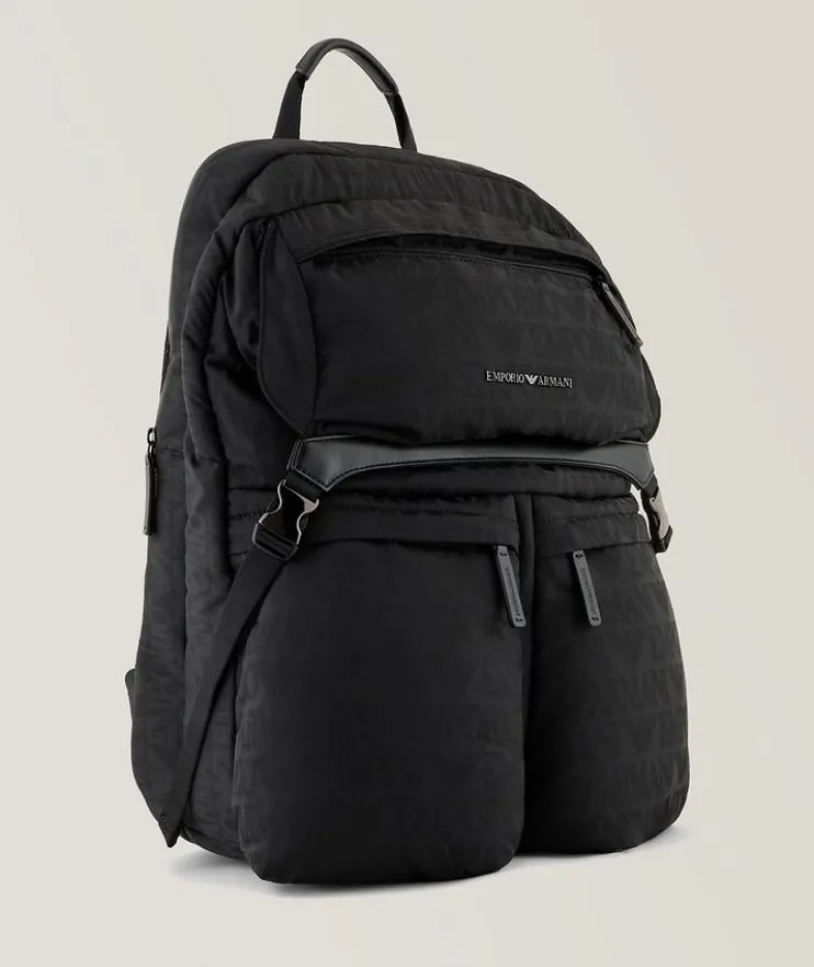 Tonal Allover Jacquard Logo Nylon Backpack