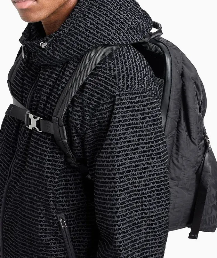 Tonal Allover Jacquard Logo Nylon Backpack