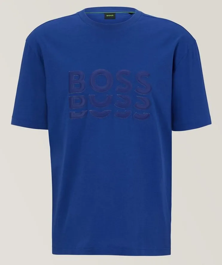 Tonal Embroidered Multi-Logo Jersey Cotton T-Shirt