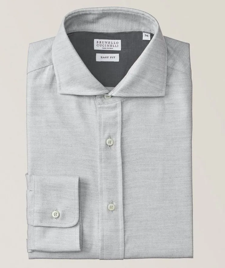 Tonal Herringbone Cotton Shirt