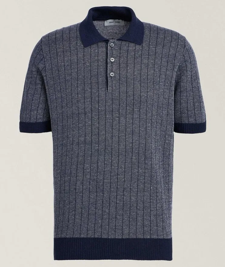 Tonal Striped Linen-Cotton Knit Polo