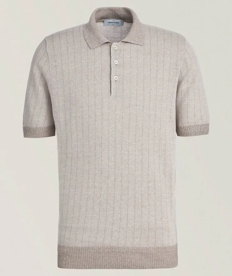 Tonal Striped Linen-Cotton Knit Polo