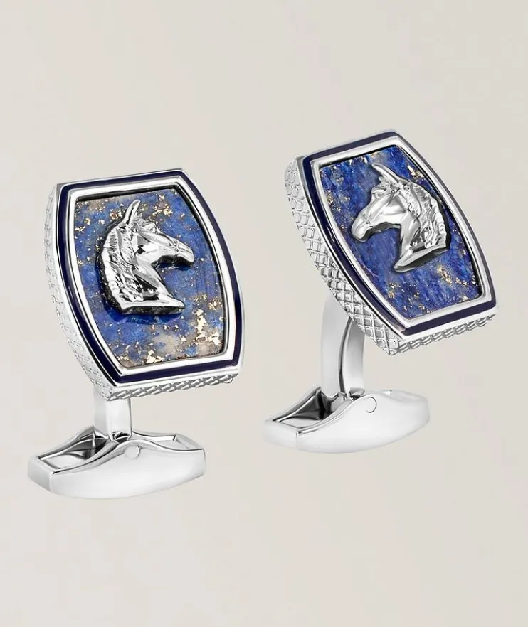 Tonneau Ascot Lapis Horse Cufflinks