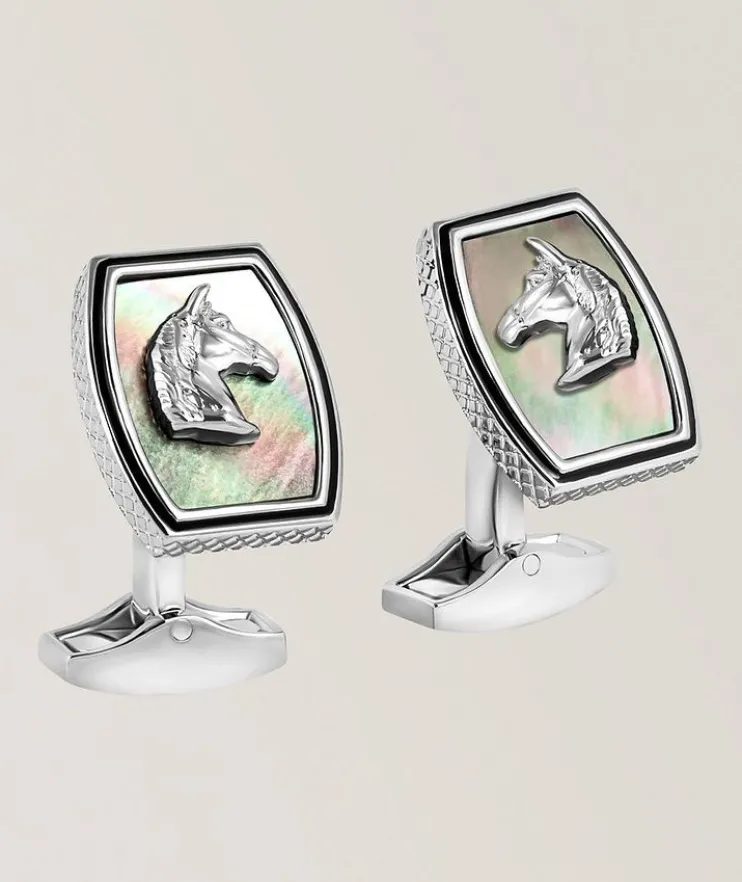Tonneau Ascot Mother-of-Pearl Horse Cufflinks