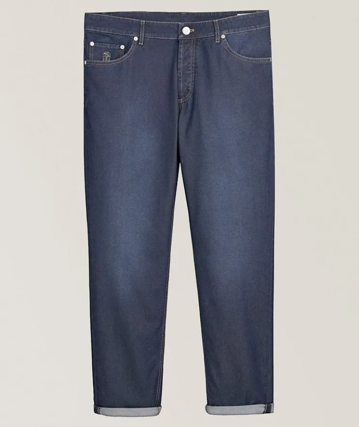 Traditional-Fit Cotton & Silk-Blend Jeans