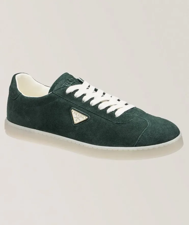 Triangle Logo Suede-Leather Sneakers
