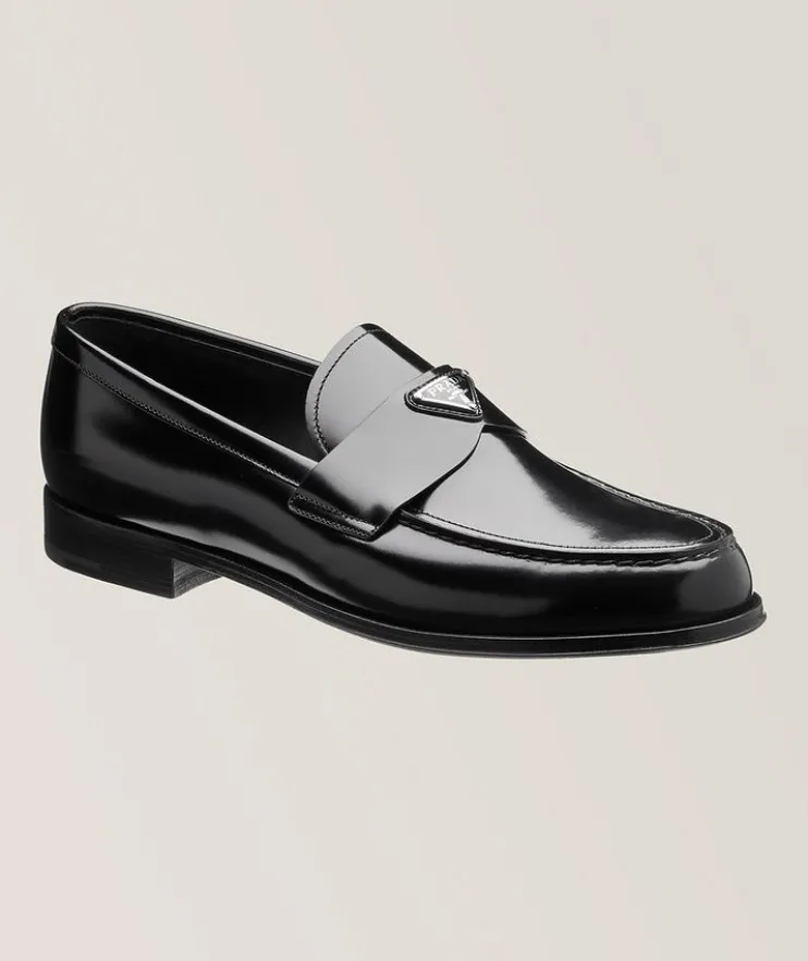 Triangle Plaque Spazzolato Leather Loafers