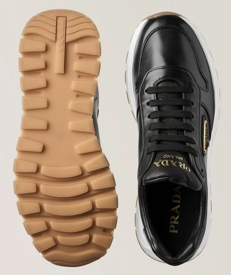 Triangolo Logo Plaque Re-Nylon & Brushed Leather Sneakers