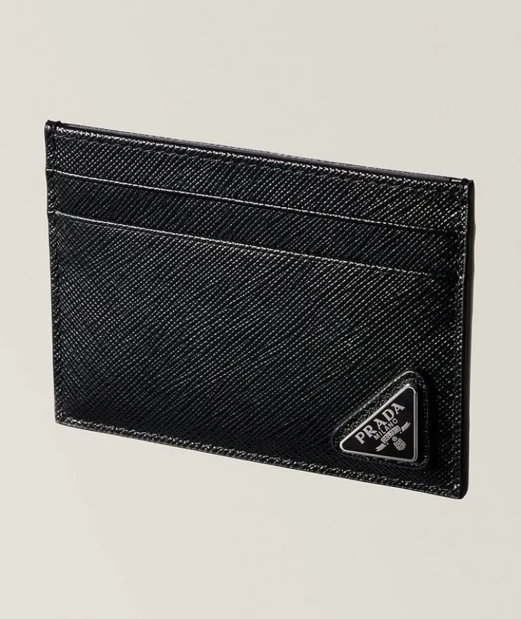 Triangolo Logo Plaque Saffiano Leather Cardholder
