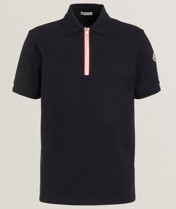 Tricolour Trim Quarter-Zip Cotton Piqué Polo