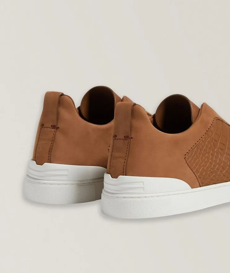 Triple Stitch Alligator Leather & Suede Sneakers