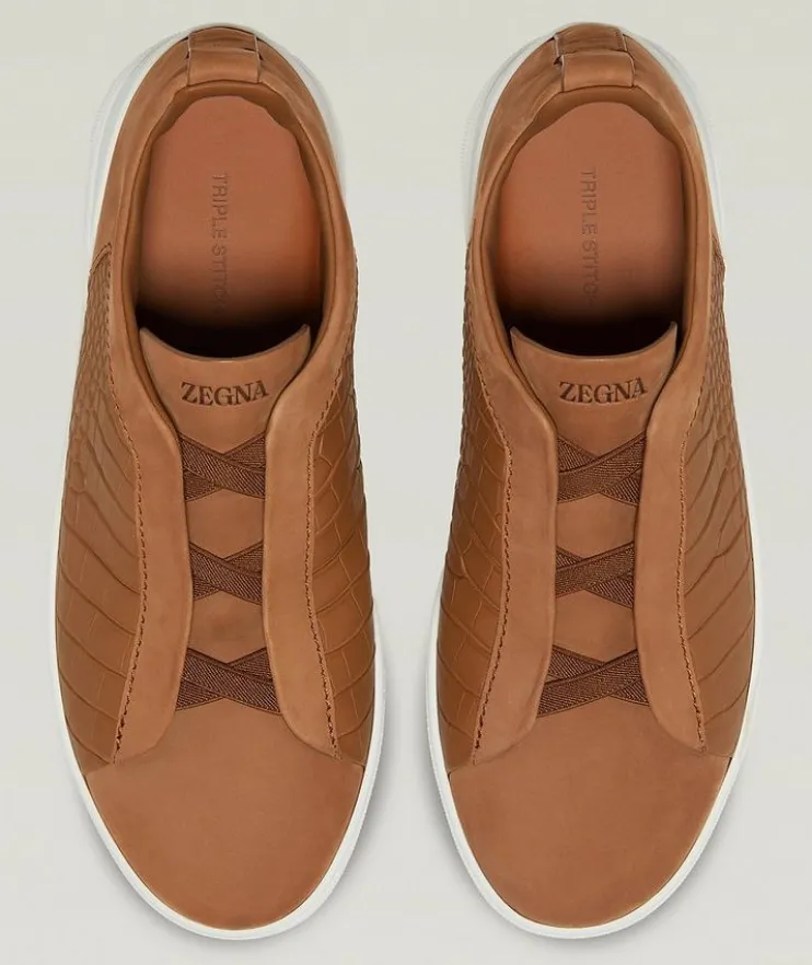 Triple Stitch Alligator Leather & Suede Sneakers