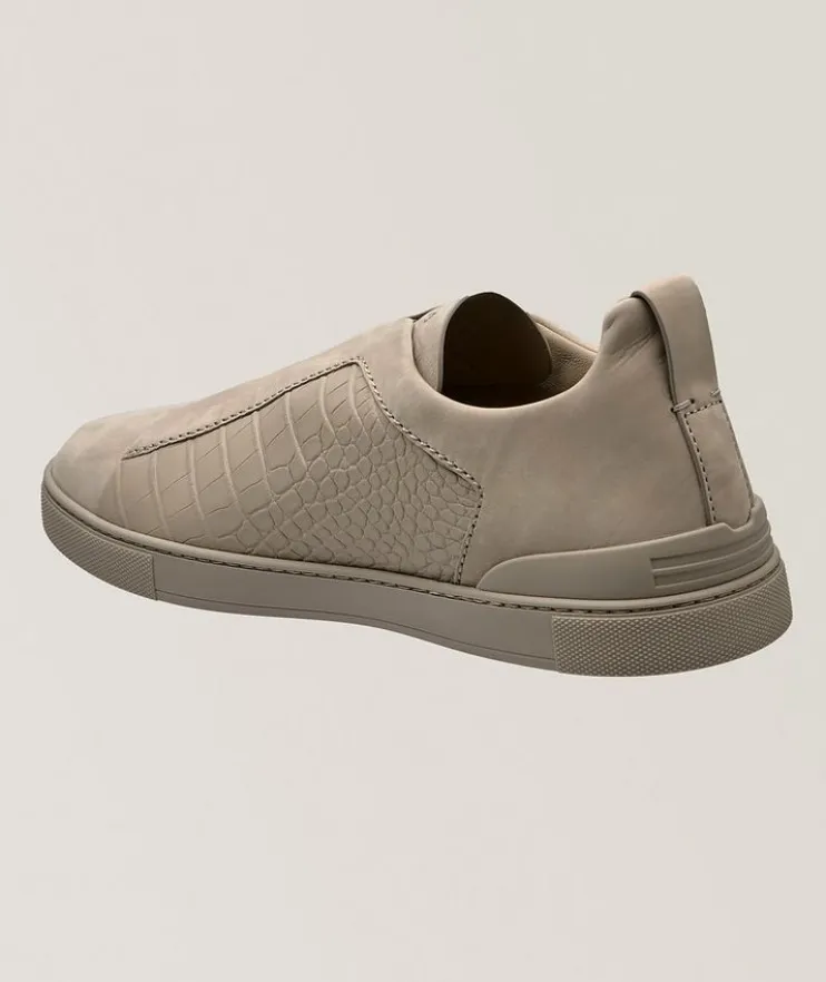 Triple Stitch Alligator & Nubuck Leather Sneakers