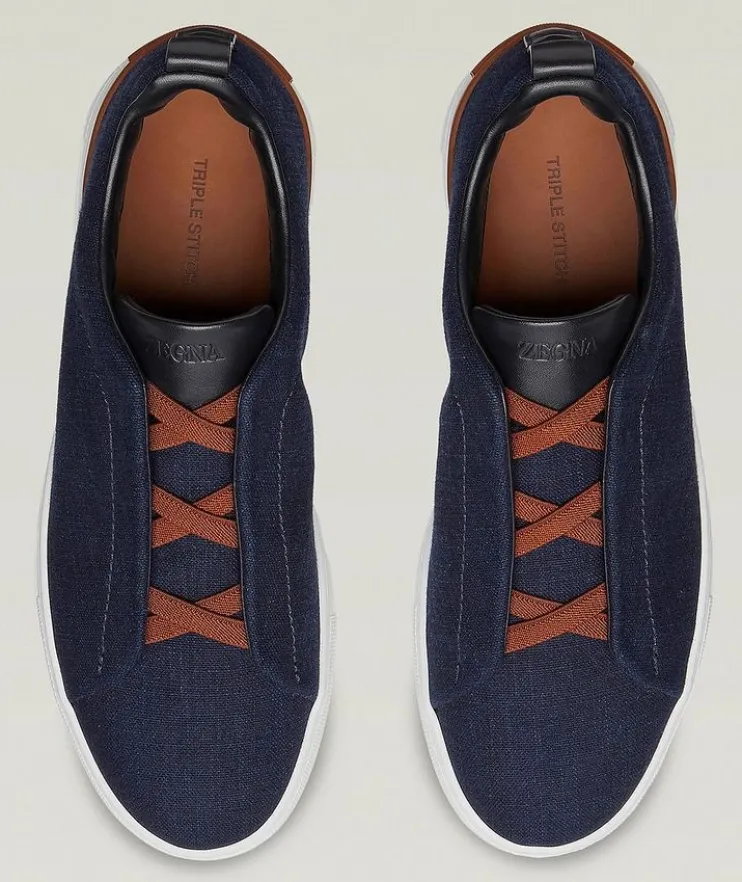 Triple Stitch Cotton Denim Sneakers