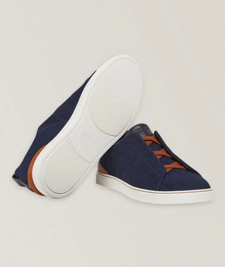 Triple Stitch Cotton Denim Sneakers