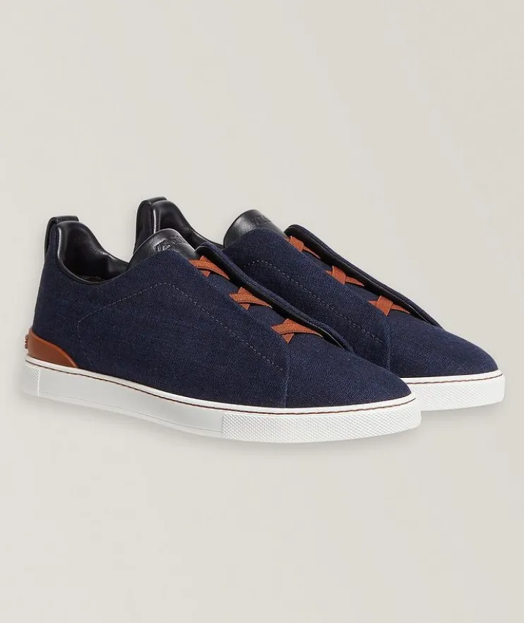 Triple Stitch Cotton Denim Sneakers