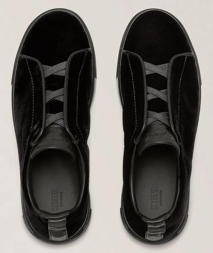 Triple Stitch Velvet Low-Top Sneakers