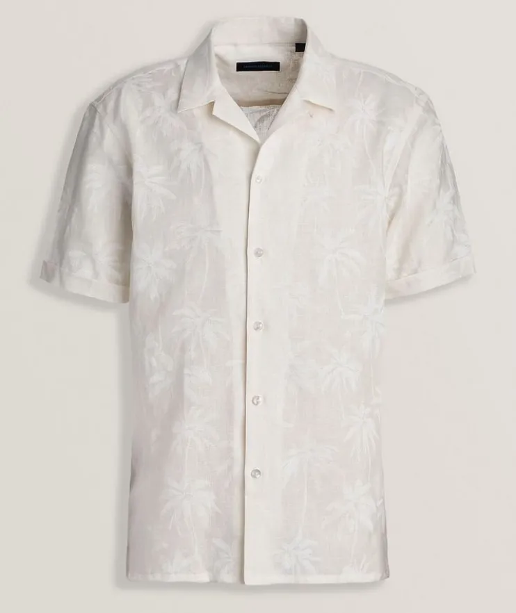 Tropical Print Linen Camp Shirt