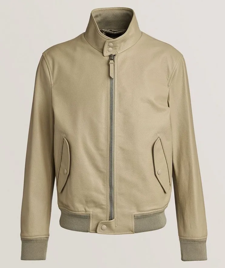 Tumbled Grain Leather Harrington Jacket