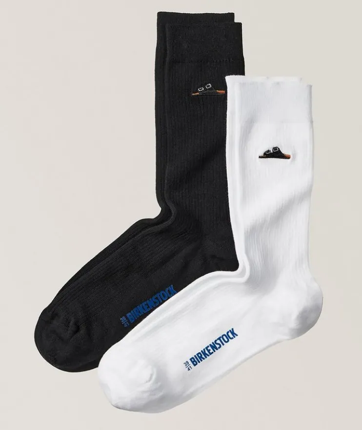 Two-Pack Embroidered Cotton-Blend Socks