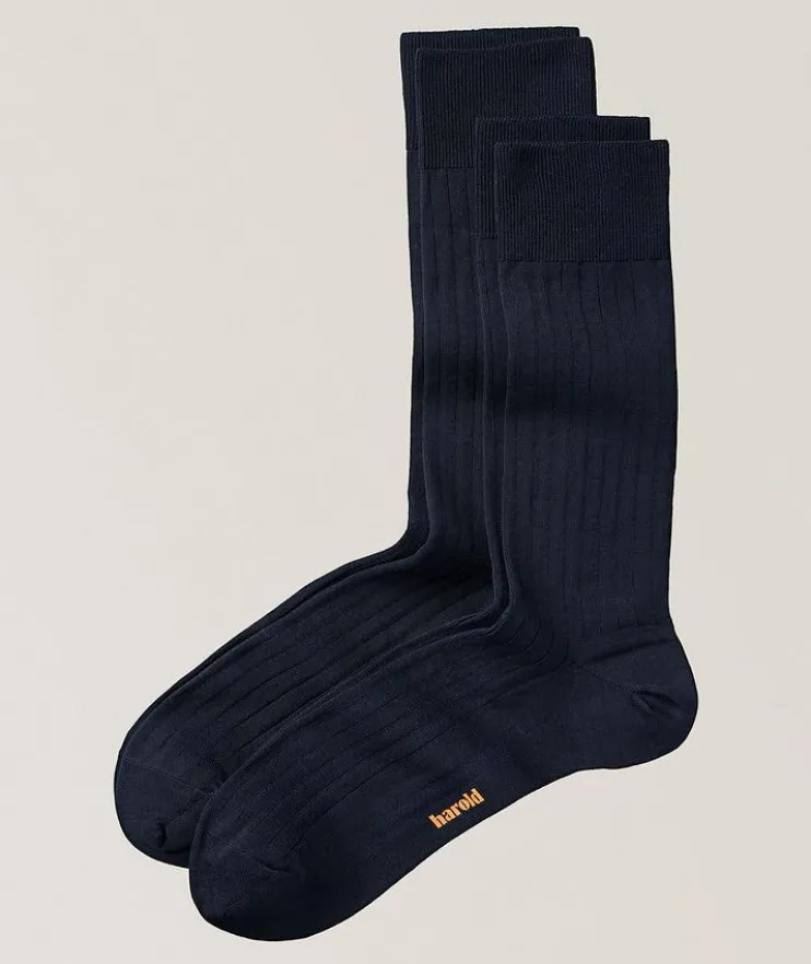 Two-Pack Ribbed Cotton-Blend Socks