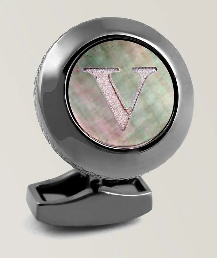 V' Engraved Personal Single Letter Cufflink