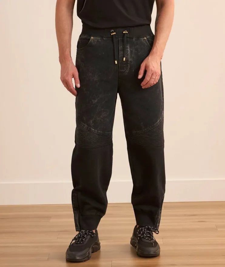 Vintage Effect Moto Denim Joggers