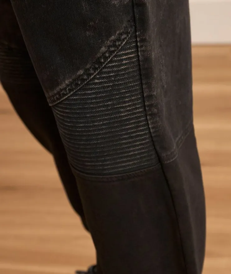 Vintage Effect Moto Denim Joggers