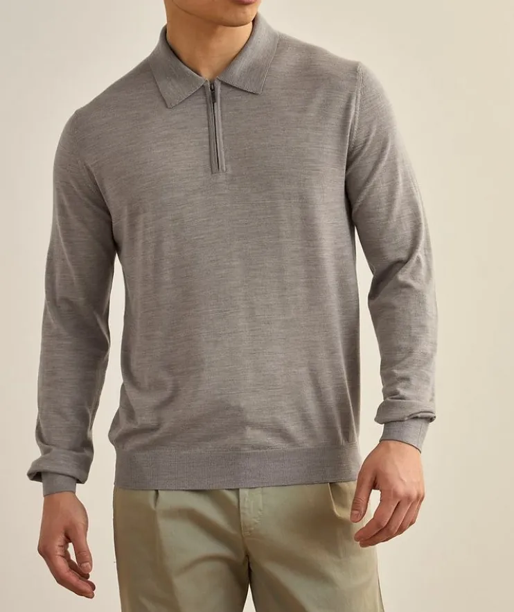 Virgin Wool Quarter-Zip Polo