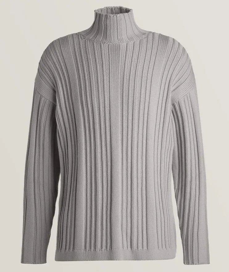 Virgin Wool Thich Rib-Knitted Turtleneck Sweater