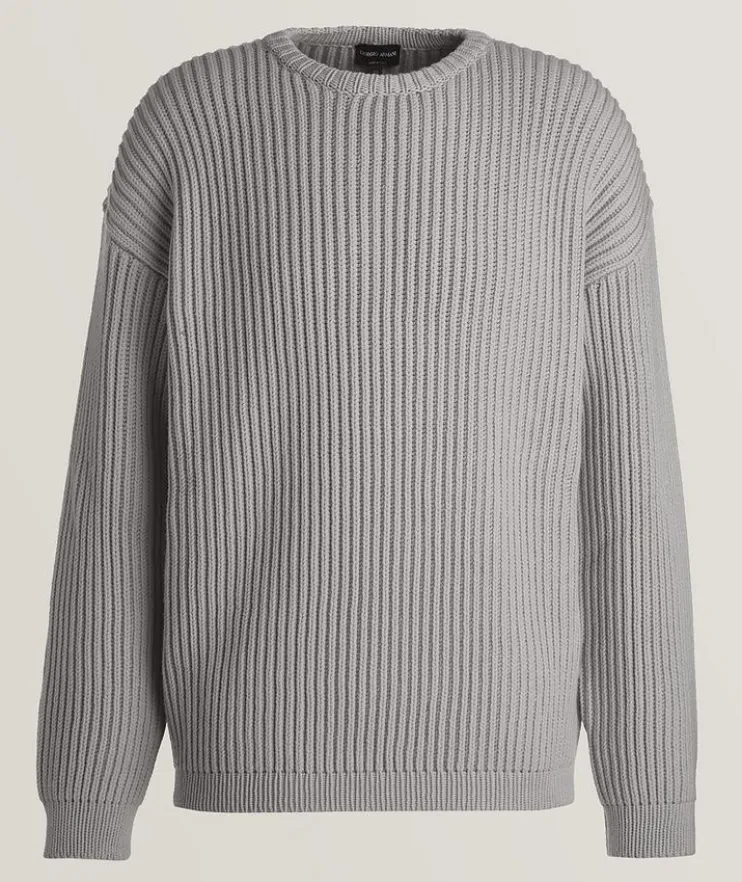 Virgin Wool Thick Rib-Knitted Crewneck Sweater