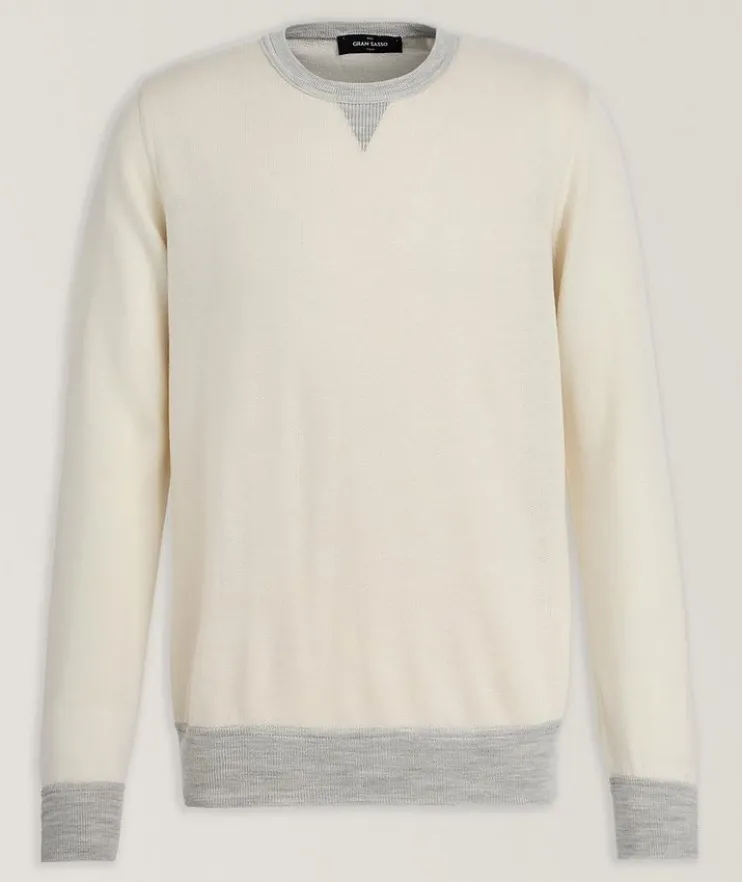 V-Notch Wool-Silk Crewneck Sweater