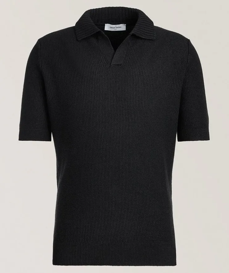 Waffle-Knit Linen-Cotton Knit Polo