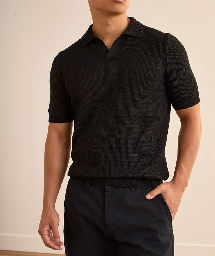 Waffle-Knit Linen-Cotton Knit Polo