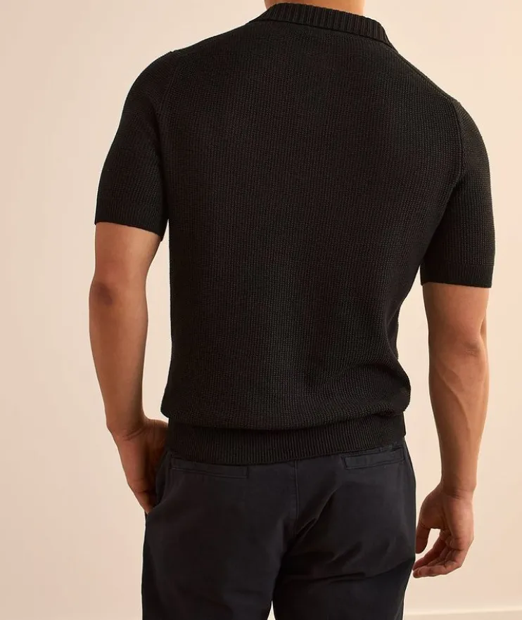 Waffle-Knit Linen-Cotton Knit Polo