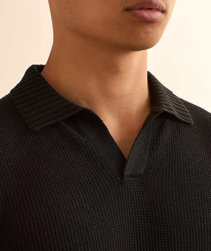 Waffle-Knit Linen-Cotton Knit Polo