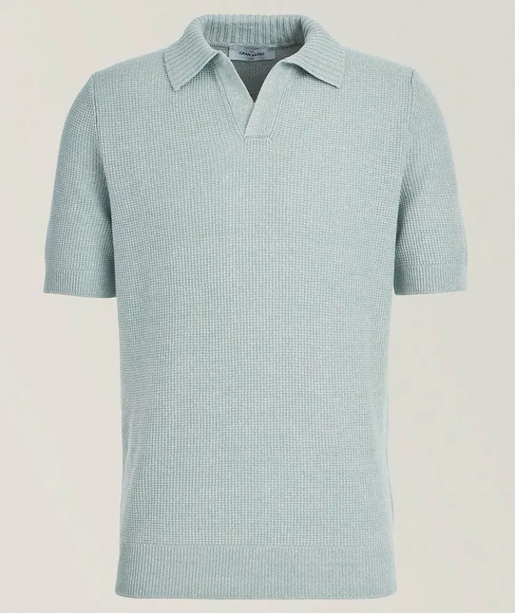 Waffle-Knit Linen-Cotton Knit Polo