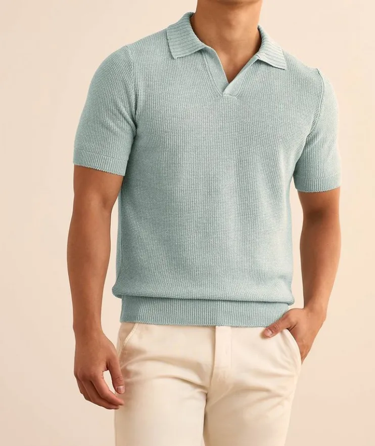 Waffle-Knit Linen-Cotton Knit Polo