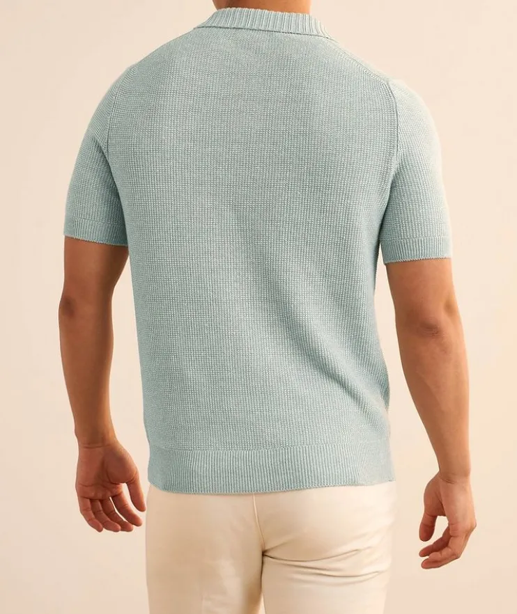 Waffle-Knit Linen-Cotton Knit Polo